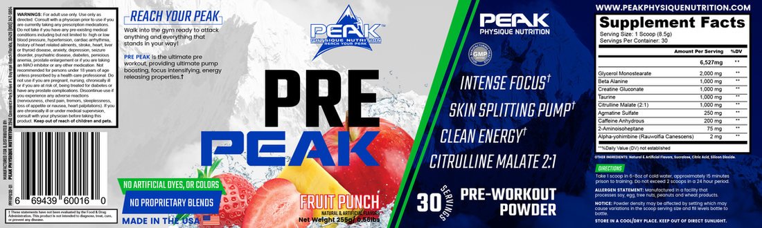 Pre Peak — Label Design by Sports Nutrition Labels
