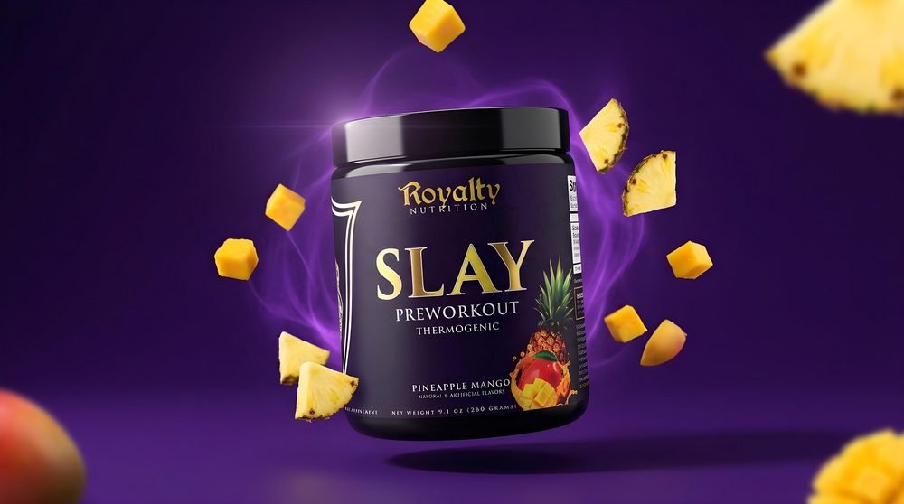 Royalty Slay Pre-Workout — 3D Render by Sports Nutrition Labels